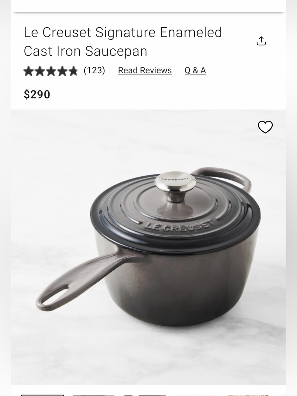New In Box Le Creuset Signature Enameled Cast Iron Saucepan Oyster